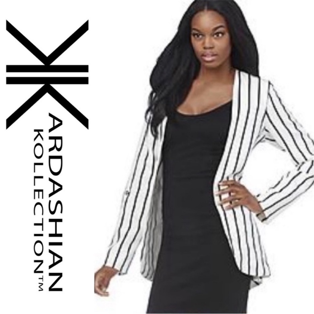 Kardashian Kollection Road to Nowhere Black and White Striped Blazer